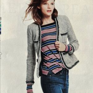 NWT RARE J. Crew Collection Terrazzo Chic Navy & White Tweed Jacket Chain Trim